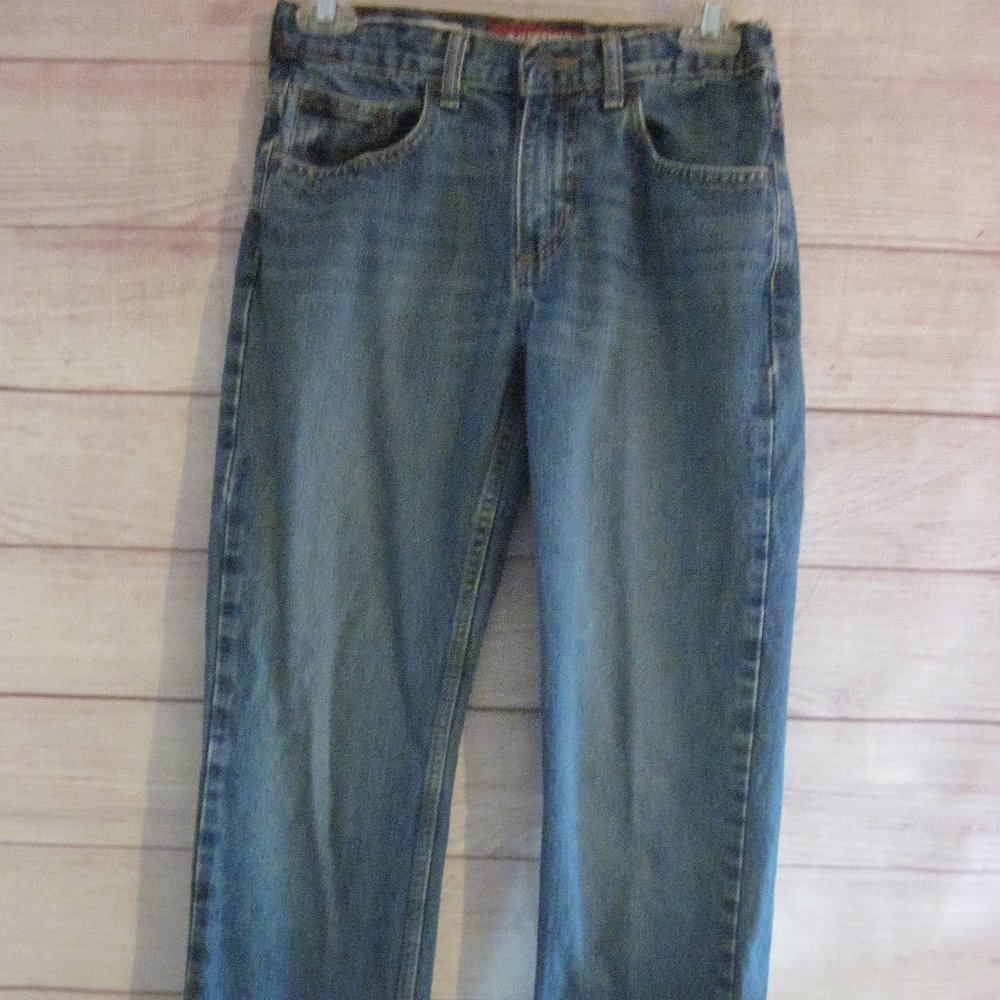Arizona Boys Blue Denim Jeans Adjustable Waist Relaxed Straight Leg Size 14 R